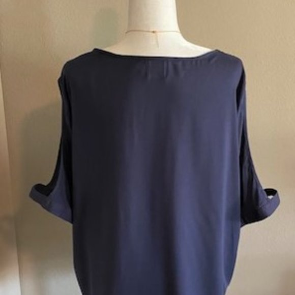 Blue and Coral Cold Shoulder Top/Size L - Picture 3 of 5